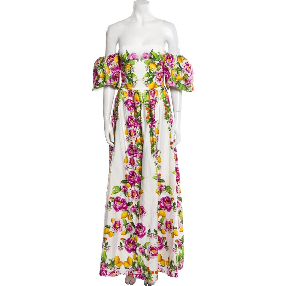 NWT. $1K BORGO DE NOR Pink Juliet Floral Print Off-shoulder Dress SZ 12 white - Picture 8 of 12